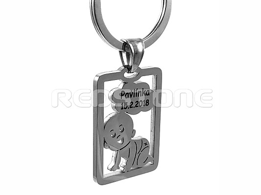 Oceľová kľúčenka - dieťa s menom a dátumom